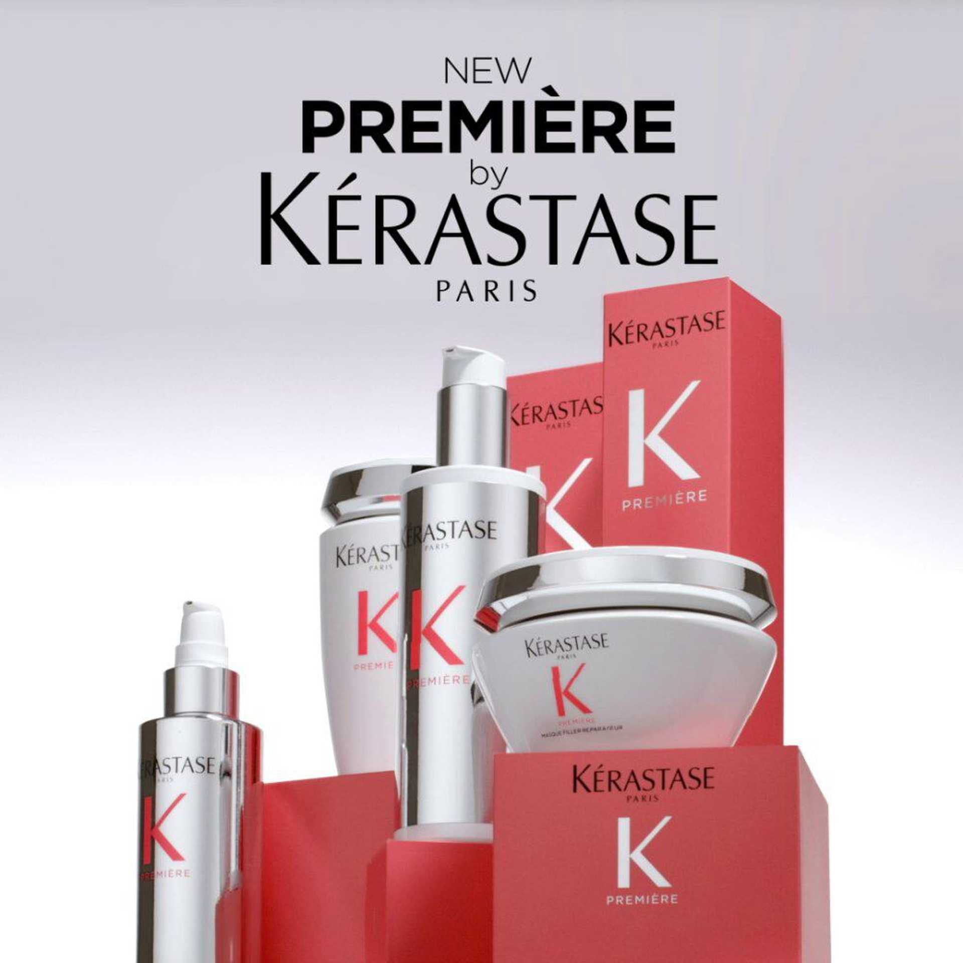 Kérastase Première haircare products on display with branded packaging.